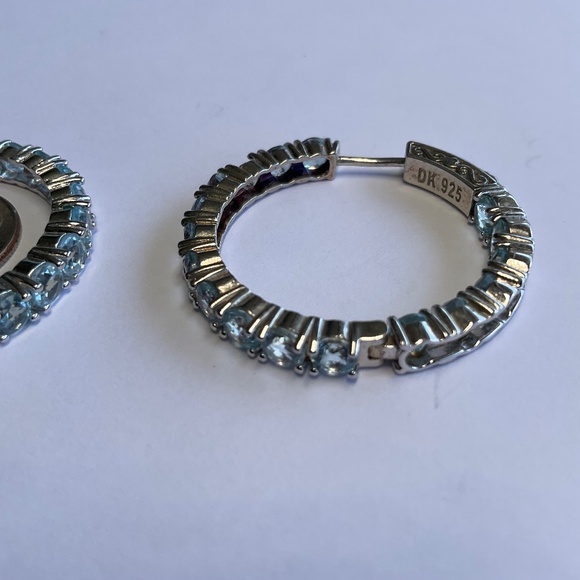 DK Sterling Silver Hinged Hoop Earrings W/ stones. 1 3/8 inch diameter - Picture 4 of 7